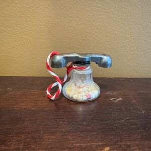 Vintage 1950s 1960s Glass Metal Telephone Candy‎ Jar Container Shelf Decor